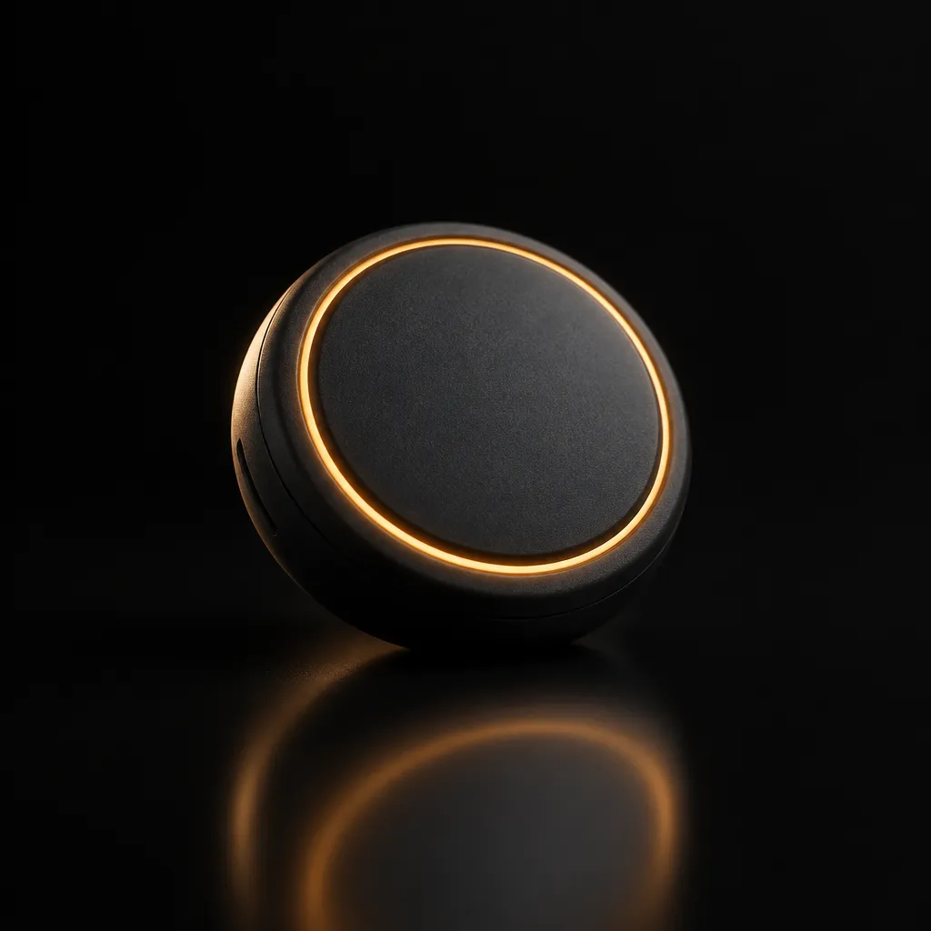 Botón SOS Bluetooth de Civvie: un disco negro mate con un anillo de luz ámbar