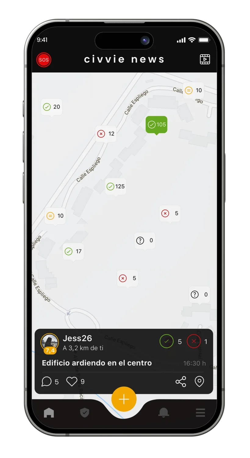 Mapa de avisos de la app de Civvie
