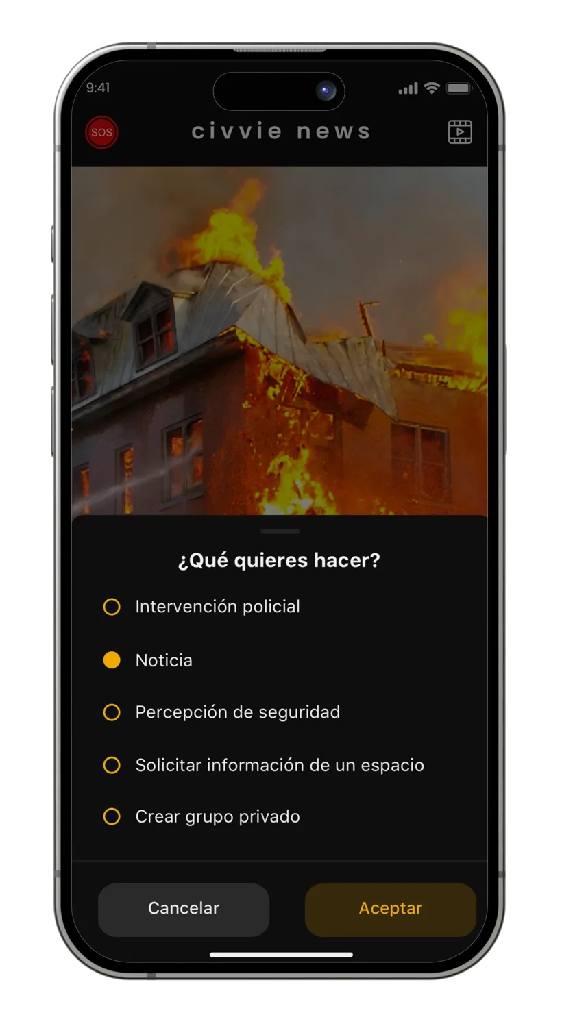 Pantalla para publicar un aviso en la app de Civvie